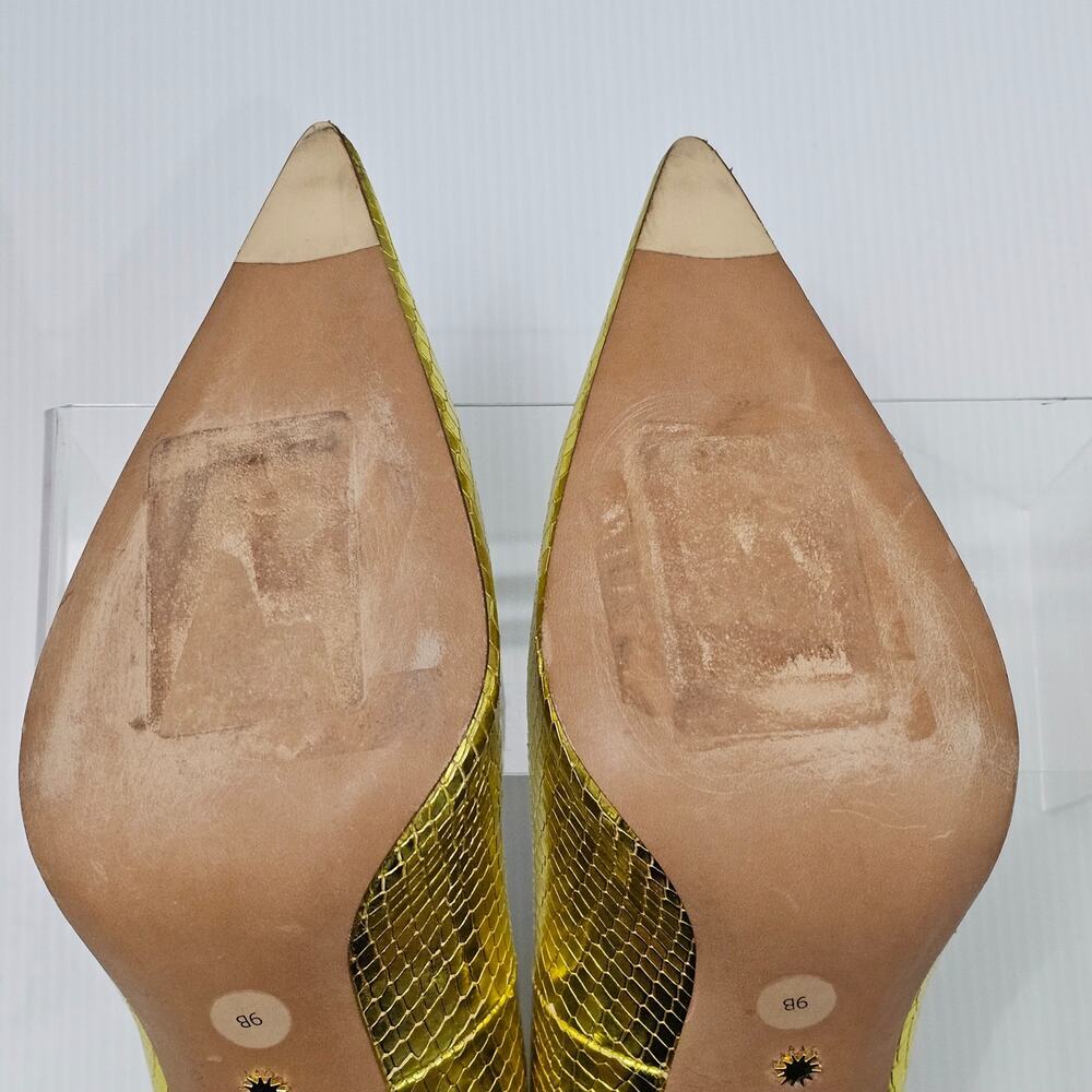 Stuart Weitzman Metallic Yellow Snakeskin Pointed-Toe Pumps - Picture 14 of 16